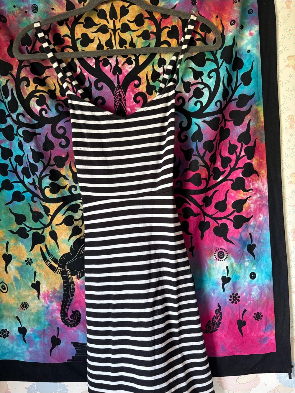 Black & White Striped Women’s Sundress - Cross Strap Design Back